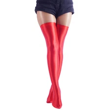 Women's Thigh High Over Knee Socks Satins Shiny Glossy Stockings Opaque Socks