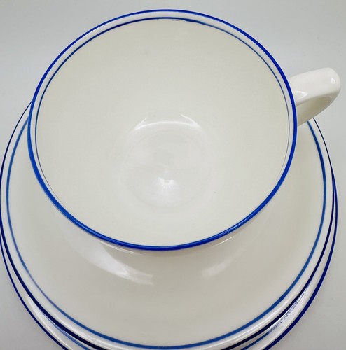 Shelley England "Utility Ware" 12503 Carlton Tea Cup Saucer & Plate Blue Stripe - Picture 3 of 11