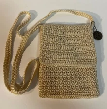 The Sak Womens Bag Small Tan Crochet Knit Purse Woven Crossbody Handbag