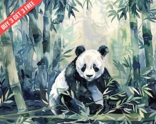  Giant Panda in Bamboo Forest Watercolor 8x10 Print