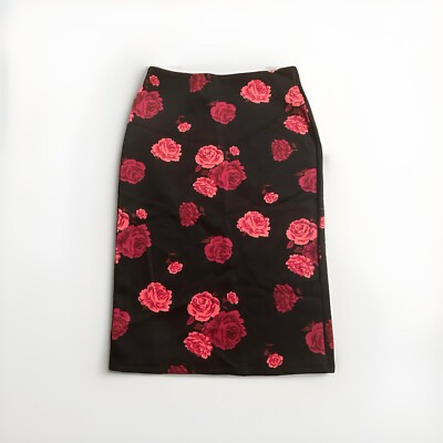 Forever 21 Floral Rose Stretch Pencil Skirt Size Small Black Red