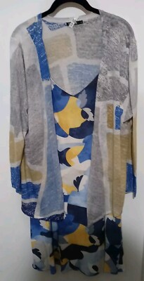 Nic+Zoe Sun Seeker Dress Women's XXL (16/18) & Cardigan Sleeveless Summer Print 