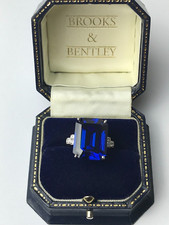 Emerald cut Blue Stone & Clear Cubic Zirconia Ring 925 Silver Ring Size Q 1/2