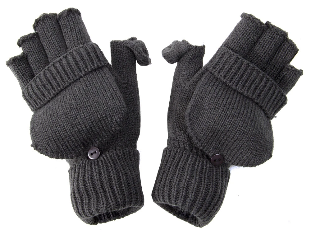 Winter Fingerless Flap Knit Mitten Convertible Flip Gloves