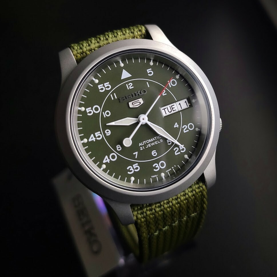 seiko 5 snk805k2 automatic 21 jewels green military nylon strap