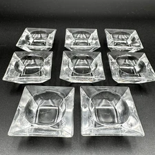 VTG Midcentury Glass Salt Cellar Dish Contemporary Circle in Square Party SET/8