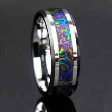 Men 8mm Dichrolam Titanium Fire Burl Colorful Comfort-Fit Carbon Fiber Band
