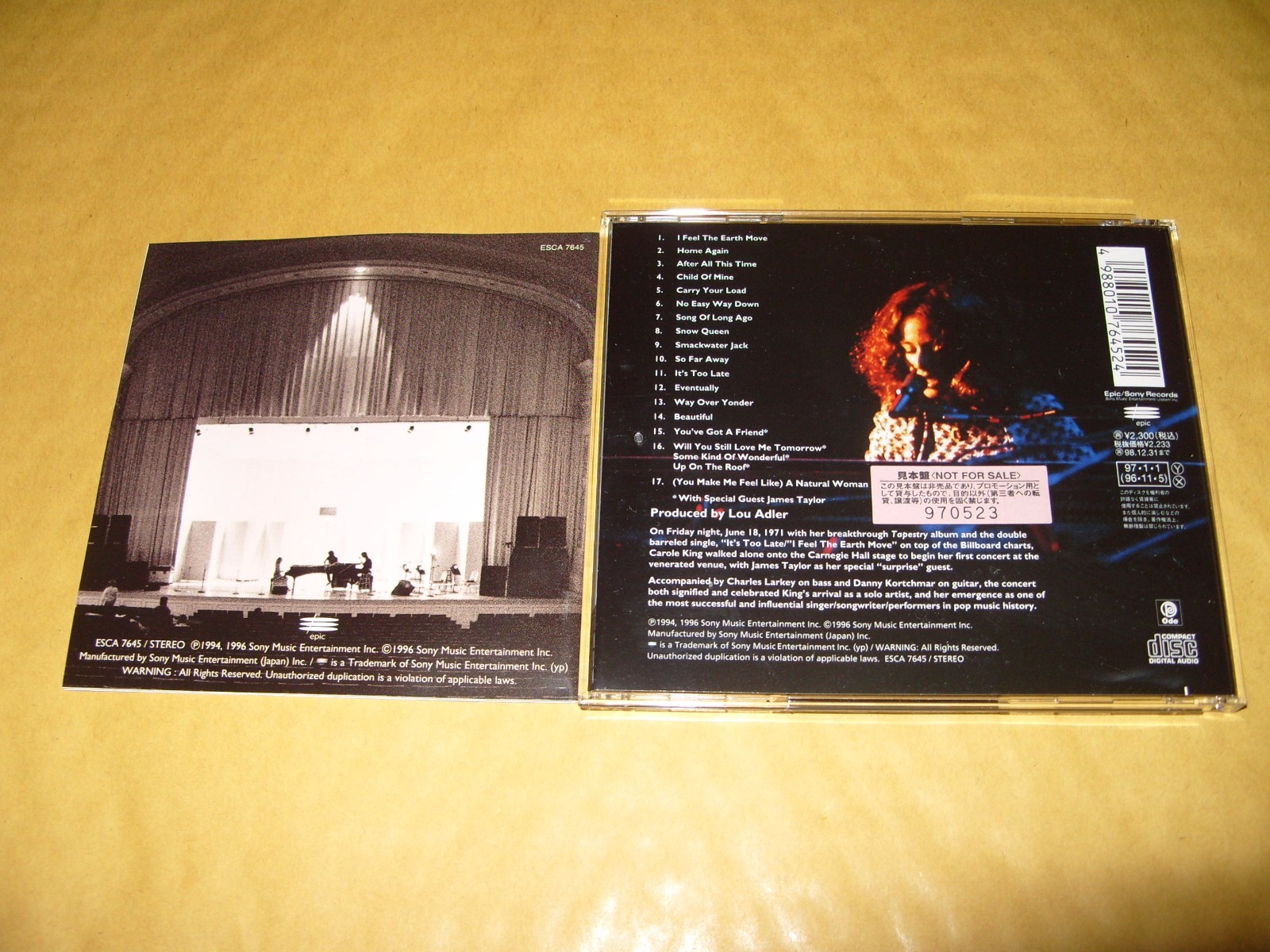 Carole King The Carnegie Hall Concert June 18 1971 cd Japan 1996 Ex / NM. (R)