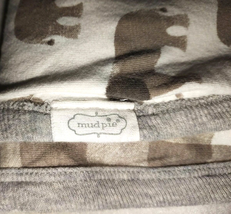 Mud Pie Beige Brown ELEPHANT Plaid Cotton 2 Ply Baby Blanket Gray Trim Lovey EUC - Image 2 of 4