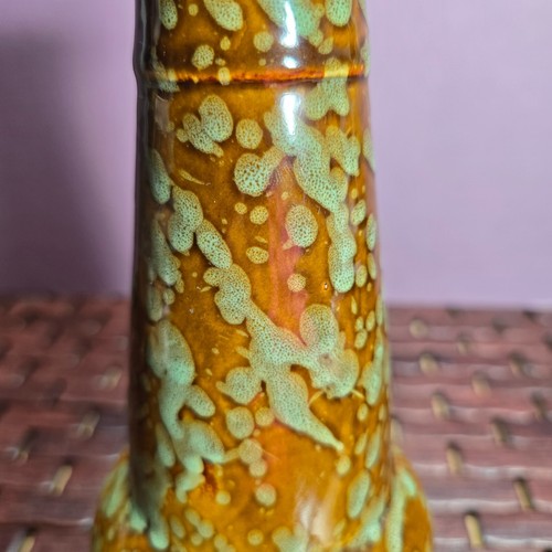 Vintage Keramik Vase Braun & Meer Schaum Grün Blatt & Splatter Design - Bild 8 von 9