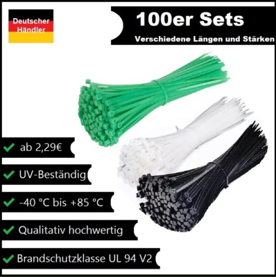 100 Stück Kabelbinder Schwarz/weiß - Starke Nylon Kabelbinder 4.8x300mm