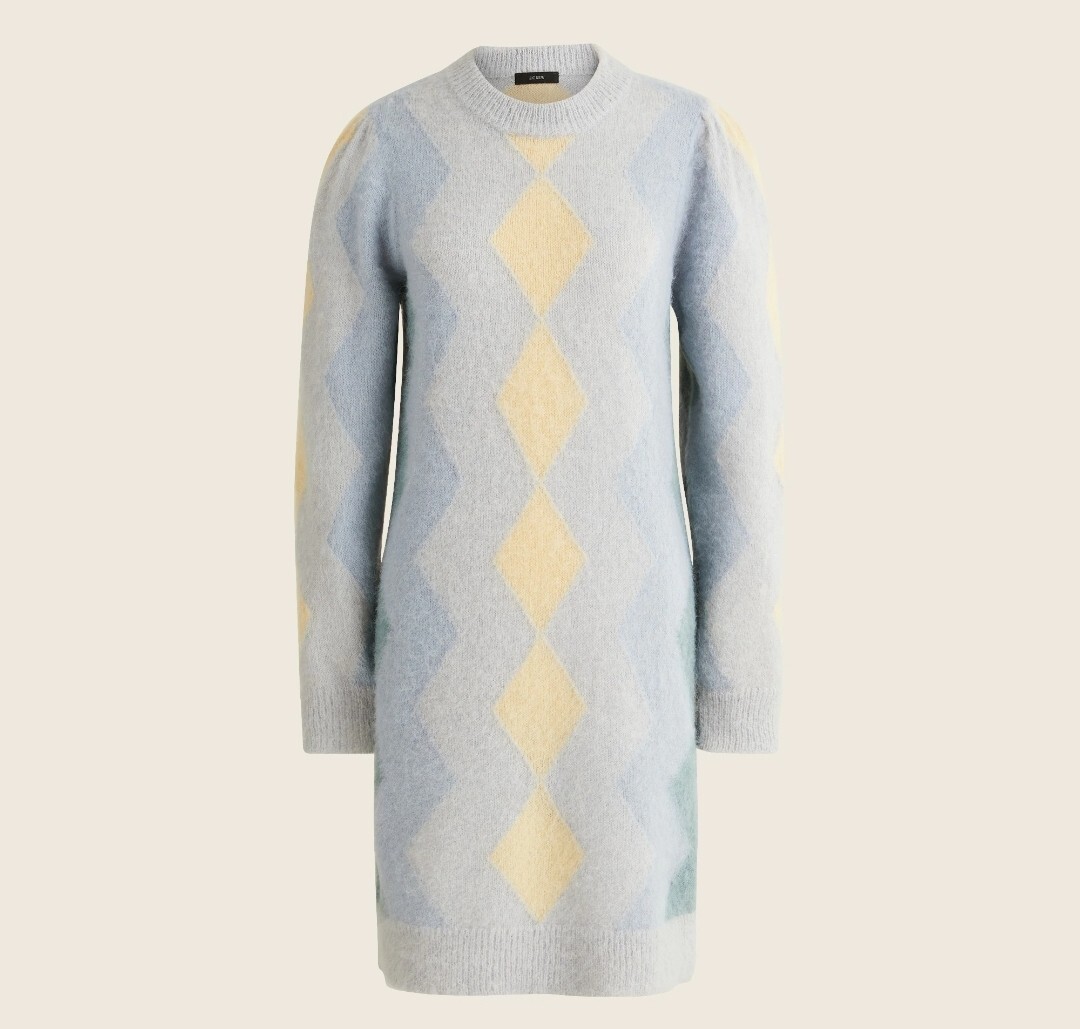 j crew grey sweater dress $228 NWT J. Crew Sweater Dress Supersoft Yarn Wool Alpaca Blend Argyle Sz L