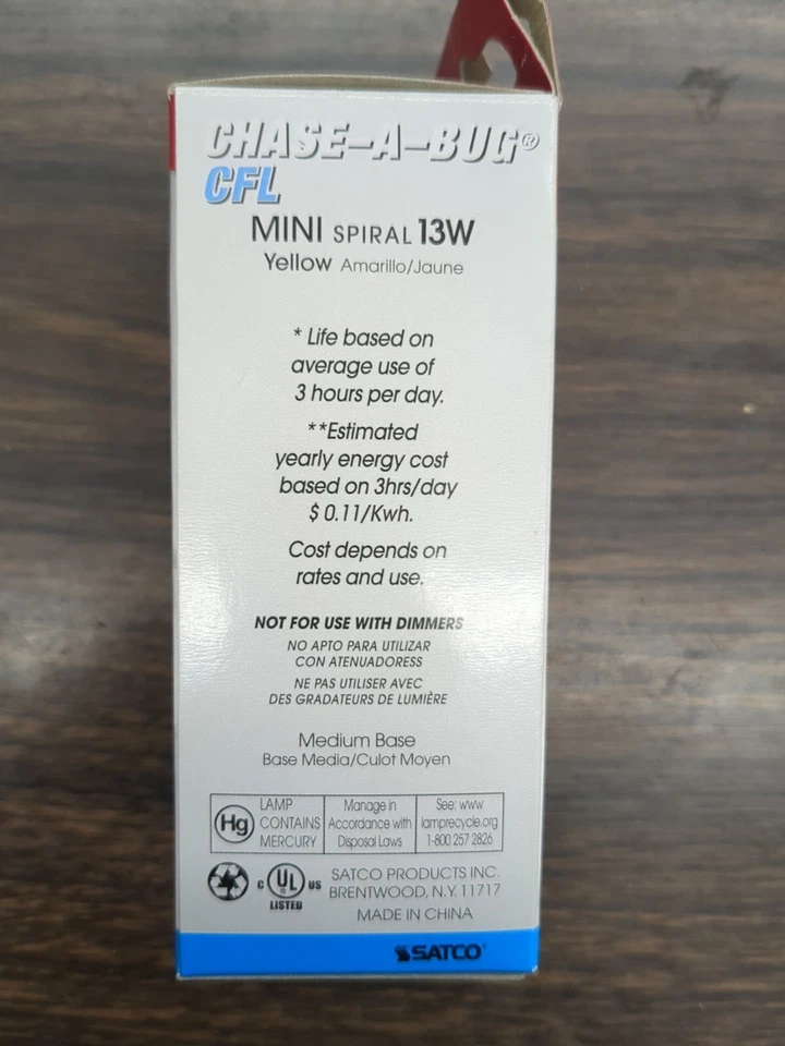 13W Yellow CFL Spiral Bug Light Bulb, 60W Equivalent, E26 S7267  SATCO - Image 3 of 4