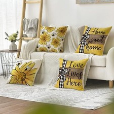 Summer Decorations Home Bee Sunflower Throw Pillow Covers Gift 4 PCS 18"x18"