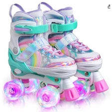 SULIFEEL Rainbow Unicorn Size small Adjustable Light up Roller Skates for Girls