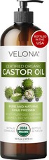 Velona USDA Certified Organic Castor Oil - 16 oz Eyelashes Eyebrows Cold Pressed