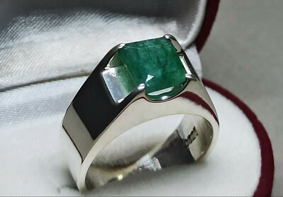 Smaragdschliff 3 kt Smaragd Sterlingsilber 925 Handarbeit Panjsher Samurd Herrenring