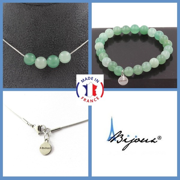 Steine Und Mineralien. Schmuckset Armband Halskette 4 Perlen Aventurin 8 Mm. C-image