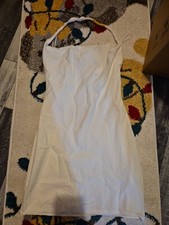 Zara Size S Small White Linen Blend Halterneck Dress (1224/61/v)