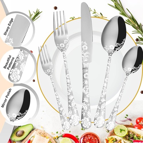 High-Quality 20 Piece Peony Flower Dining Silverware Set - Modern Elegance - Picture 5 of 9