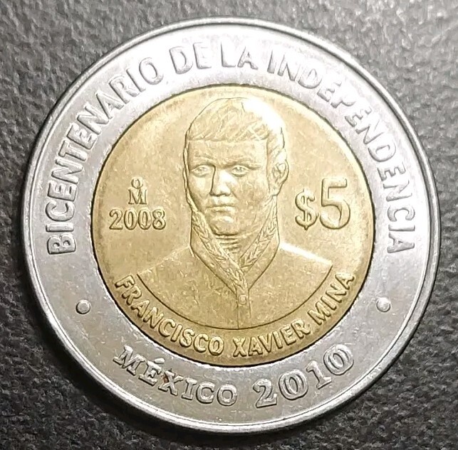 2008-2010 Mexico 5 Pesos Francisco Mina Commemorative Independence