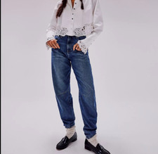 NWOT We The Free Augusta Distressed Barrel Jeans Indigo High Waisted Sz 29