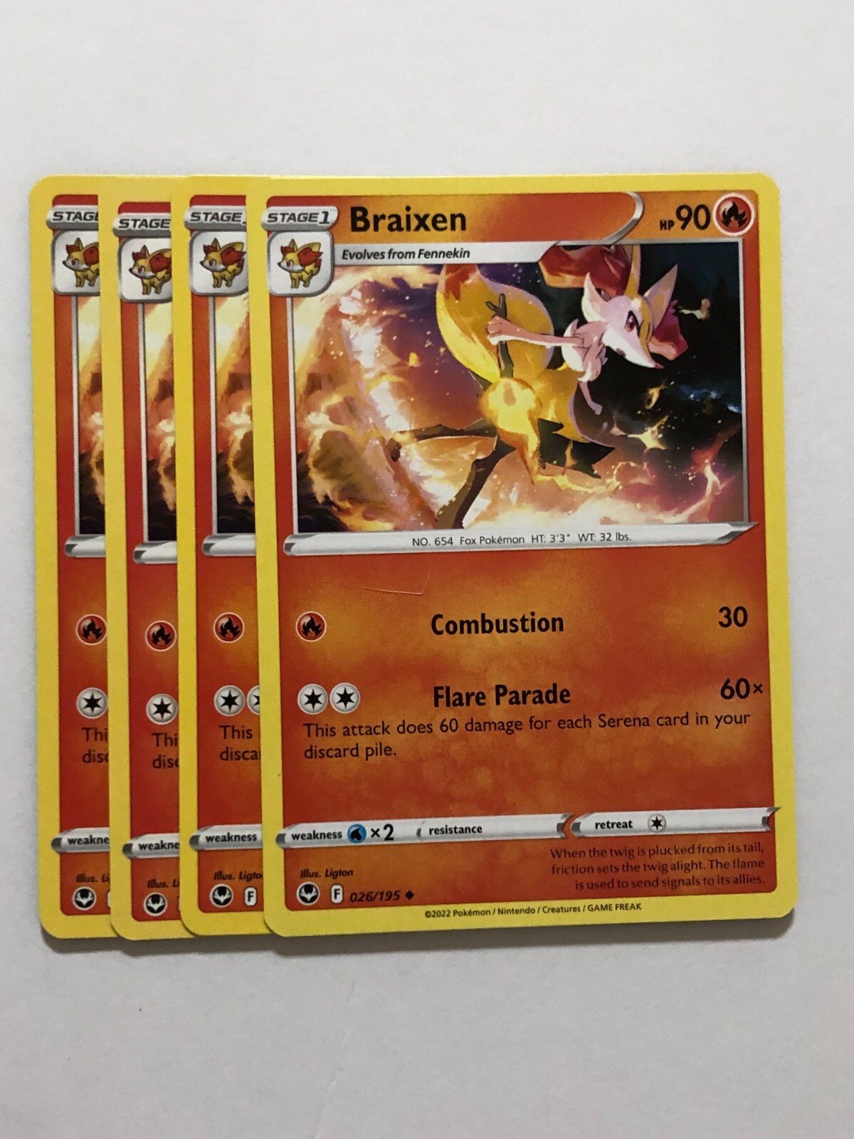 Pokemon Card Silver Tempest 4x Playset Braixen 026/195 NM