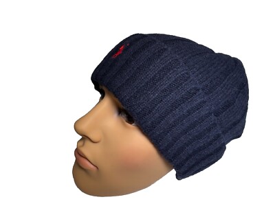 Polo Ralph Lauren Men Wool Blend Skull Cap Winter Beanie Navy Red Pony One Size