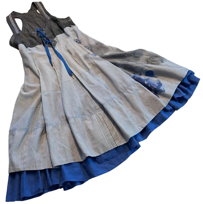 Superbe robe grise et bleu fleurie bouffante Marithé et François Girbaud - Photo 1/4