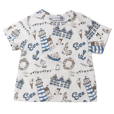 1376AD baby shirt boy hitch-hiker blue cotton t-shirt kids