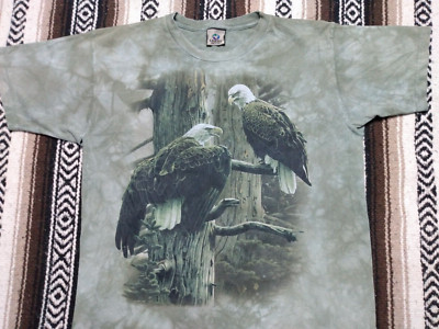 Liquid Blue Bald Eagle vtg T Shirt Green Dyed L made in USA Wildlife Nature worn