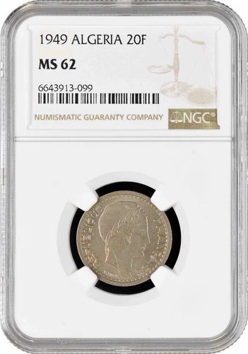 Algeria 20 francs 1949, NGC MS62, "French colony (1949 - 1956)"
