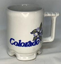 Vintage FRANKOMA Pottery Coffee Mug Colorado State Flower Blue Columbine 8oz Cup