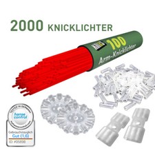 2000 Premium Arm-Knicklichter - KNIXS in Rot 205 x 5 mm mit 2D Verbinder BUNT
