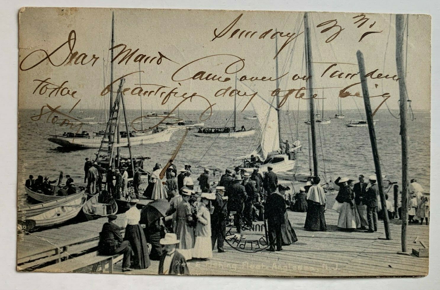 NJ Postcard Anglesea Wildwood Fishing Pier and Fishing Fleet boats