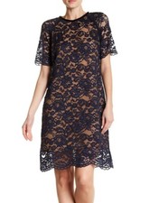 ABS Collection 154149 Women's Short Sleeve Lace Dress Crew Neck Navy/Tan Sz. 4
