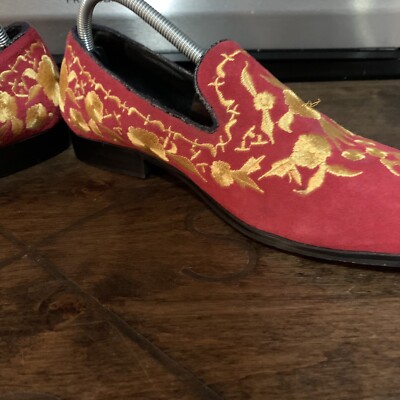 FIESSO Aurelio Garcia Exoctic Red Gold Flowers Slip On Shoes Size US 8 FI7239 Black Glitter with Gold Spikes Slip on Fiesso by  main image 3