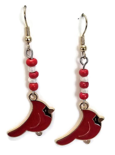 Kardinal Vogel Draht Ohrhänger mit GOLD Haken Schmuck Kleidung Accessoire - Bild 1 von 4