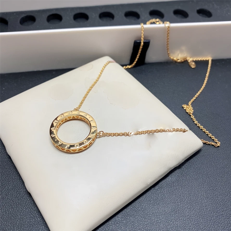 Nuevo Auténtico Collar de Circón Aro Dorado Brillante Plata de Ley 925 Foto 3 de 4