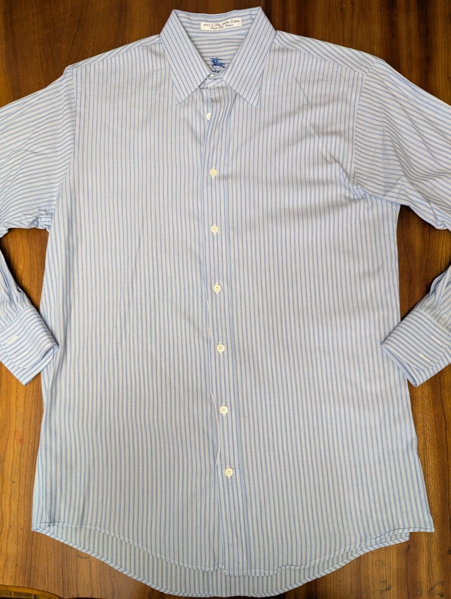 VINTAGE BURBERRY 100'S 2 PLY 100% COTTON BLUE STRIPED SHIRT