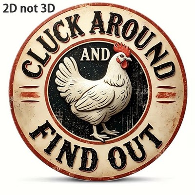 Retro Chicken Pattern Round Find Out Tin Metal Signs Home Décor 8x8