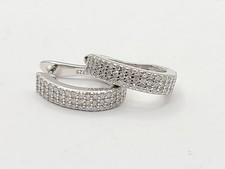 12mm 925 Sterling Silver Rhodium Plated VVS Pave Moissanite Huggie Hoop Earrings