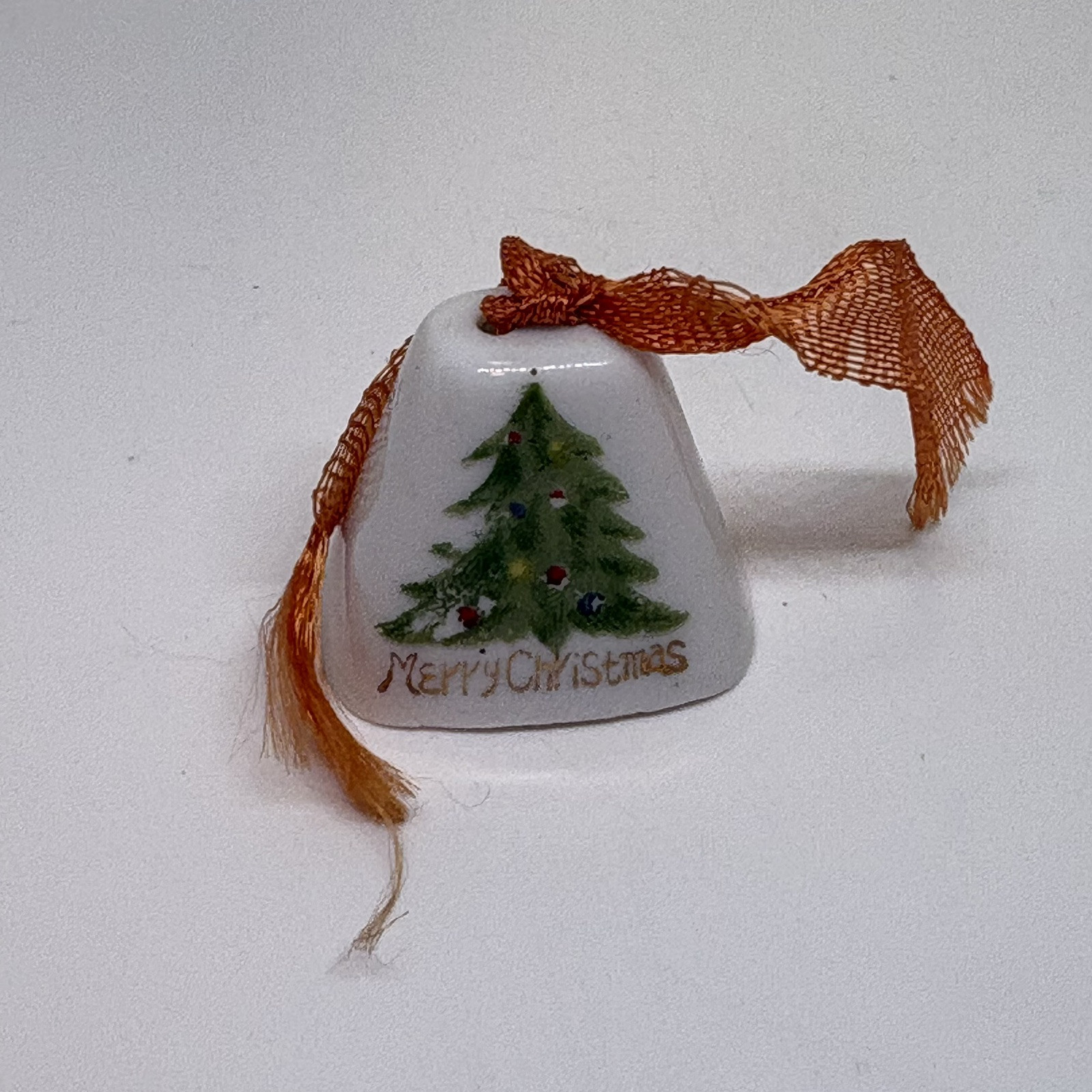 Merry Christmas Porcelain Bell Ornament - Japan Holiday Tree Vintage