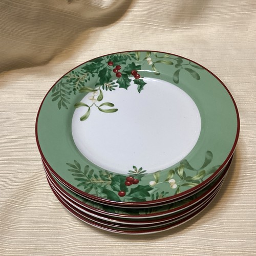 222 Fifth Christmas Foliage Appetizer 6 Plates Used - Picture 2 of 6