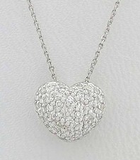GENUINE 0.60 Cts DIAMOND HEART PENDANT 14k WHITE GOLD-Free Certificate Appraisal