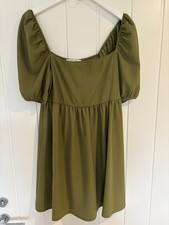 Khaki Green Balloon Sleeve Skater Style Summer Dress From Primark In Size S