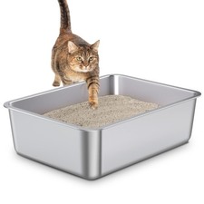 Stainless Steel Cat Litter Box  Metal High Sided Cat Pan,Indoor Litter Tray,Pe...