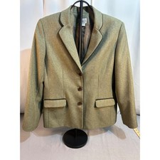Koret Womens Olive Green Herringbone Blazer Contrast Trim Three Button Jacket