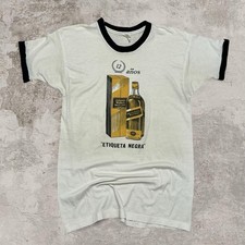 Vintage 80s Johnnie Walker Black Label ringer tee shirt size medium White