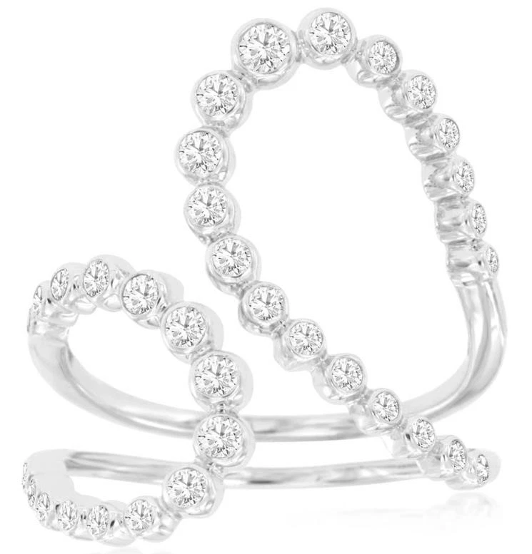 LARGE .50CT DIAMOND 14K WHITE GOLD DOUBLE TEAR DROP CRISS CROSS JOURNEY FUN RING